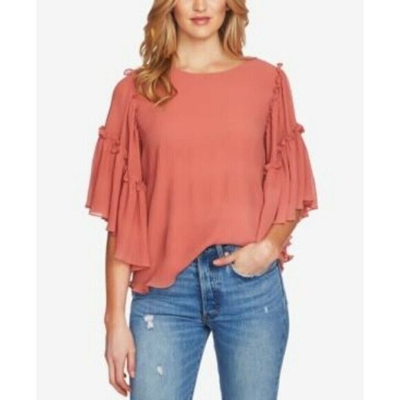 1. State Tops - NWT 1.STATE FLOUNCE SLEEVE PLEATED BLOUSE CEDAR ROSE LARGE